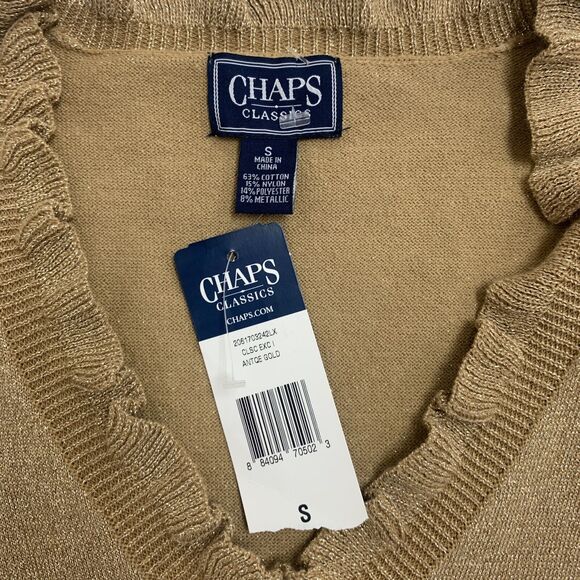 Chaps Metallic Shimmer Sweater Womens Ruffle V Neck 3/4 Sleeve Pullover Blouson - Picture 8 of 10